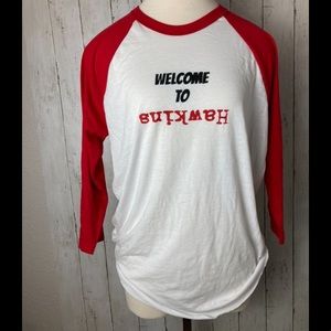 Welcome To Hawkins Baseball Tee Red/White NWT Stranger Things.  Size Medium